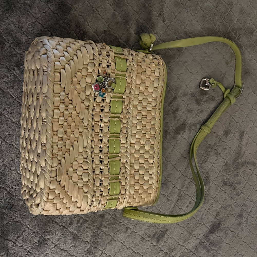 Brighton Tan and Green Crossbody Bag with Woven Texture